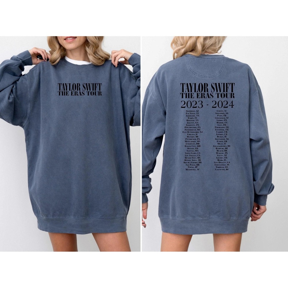 Taylor Swift The Eras Tour Blue Mineral Wash Crewneck Sweatshirt Concert Merch L